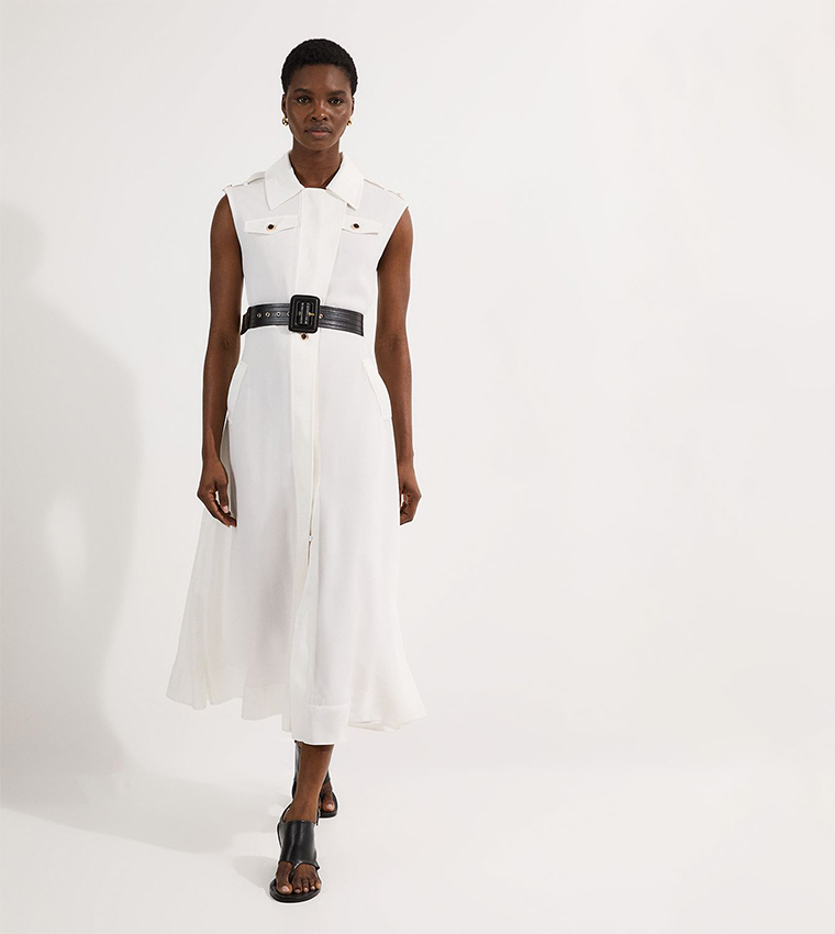 Viscose Georgette Woven Trench Sleeveless Midi Dress