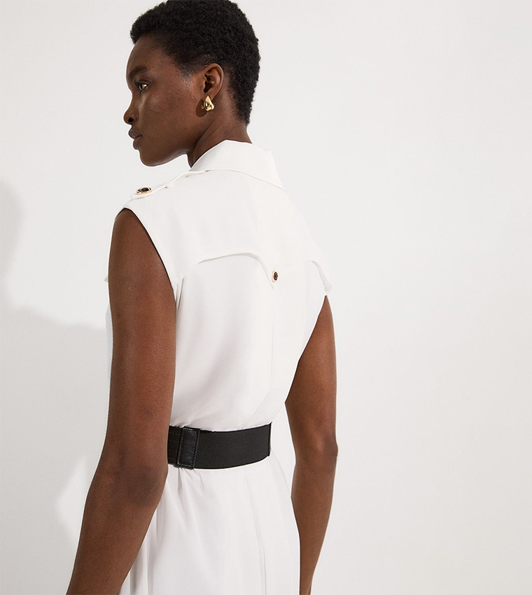 Viscose Georgette Woven Trench Sleeveless Midi Dress