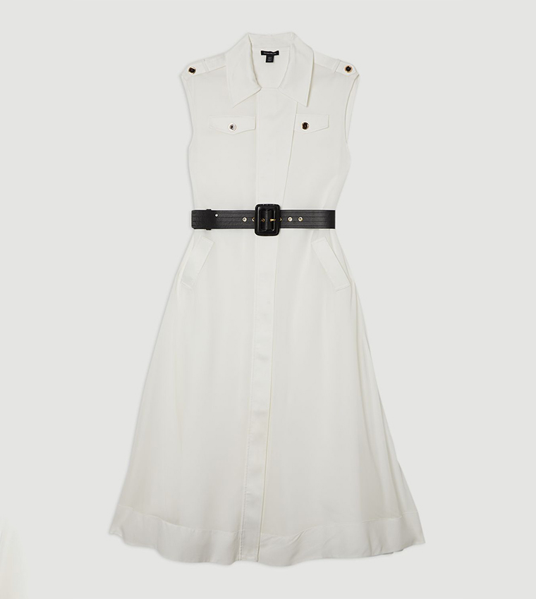 Viscose Georgette Woven Trench Sleeveless Midi Dress