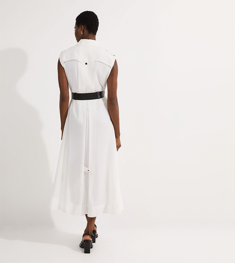 Viscose Georgette Woven Trench Sleeveless Midi Dress