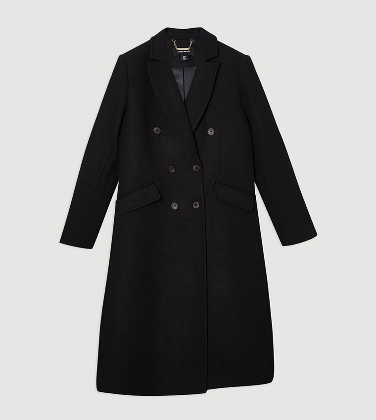 Wool Fitted Double Breasted Tailored Midi Coat