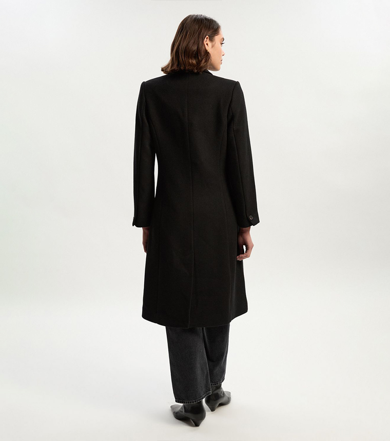Wool Fitted Double Breasted Tailored Midi Coat
