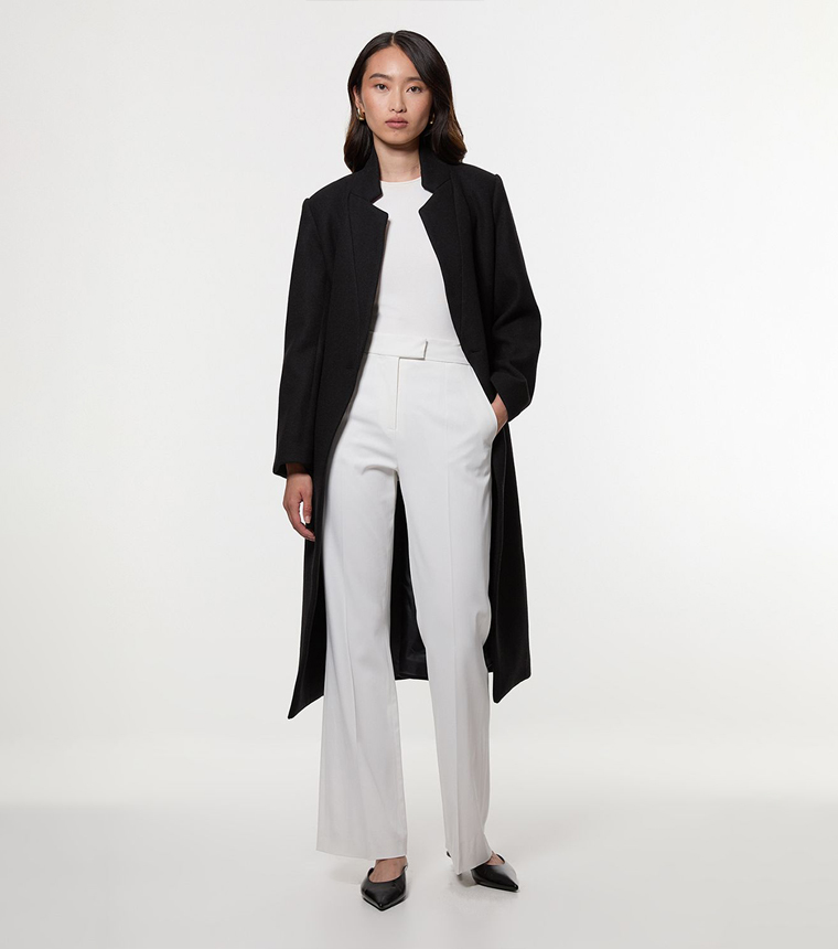 Wool Notch Neck Tailored Midi Coat