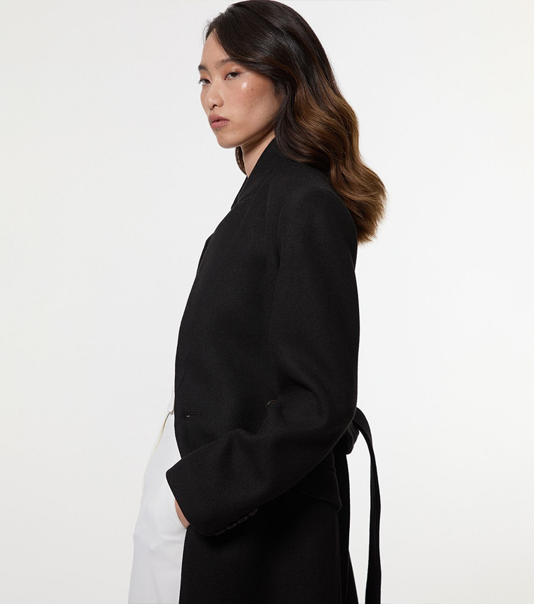 Wool Notch Neck Tailored Midi Coat