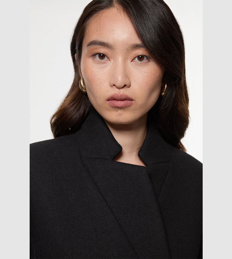Wool Notch Neck Tailored Midi Coat