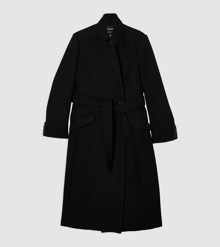 Wool Notch Neck Tailored Midi Coat