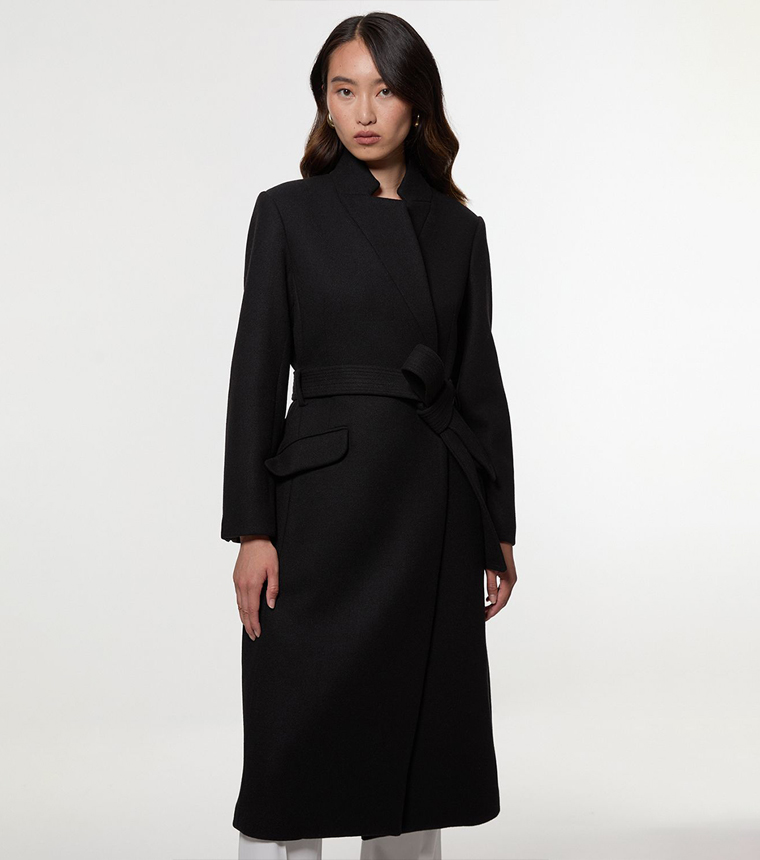 Wool Notch Neck Tailored Midi Coat