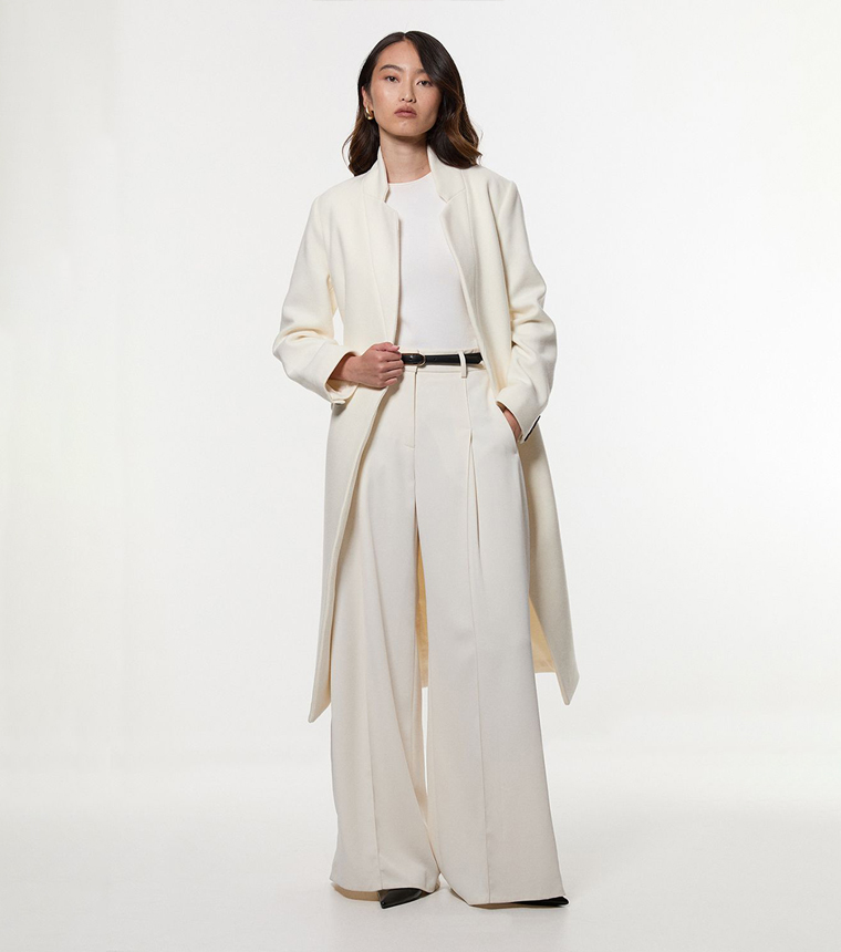 Wool Notch Neck Tailored Midi Coat