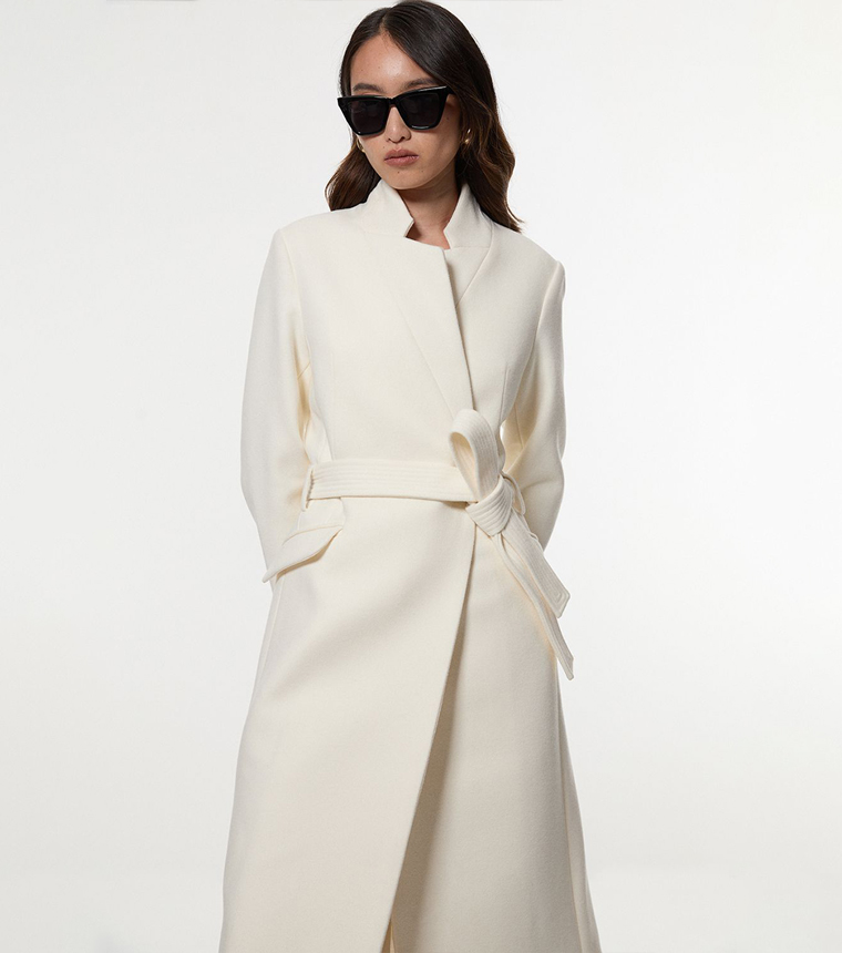 Wool Notch Neck Tailored Midi Coat