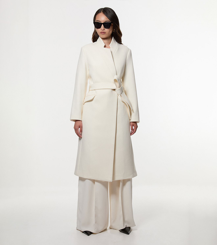 Wool Notch Neck Tailored Midi Coat
