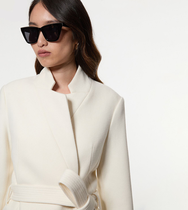 Wool Notch Neck Tailored Midi Coat