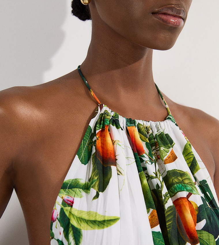 Buy Karen Millen Petite Shirred Tiered Fruit Print Halterneck Maxi