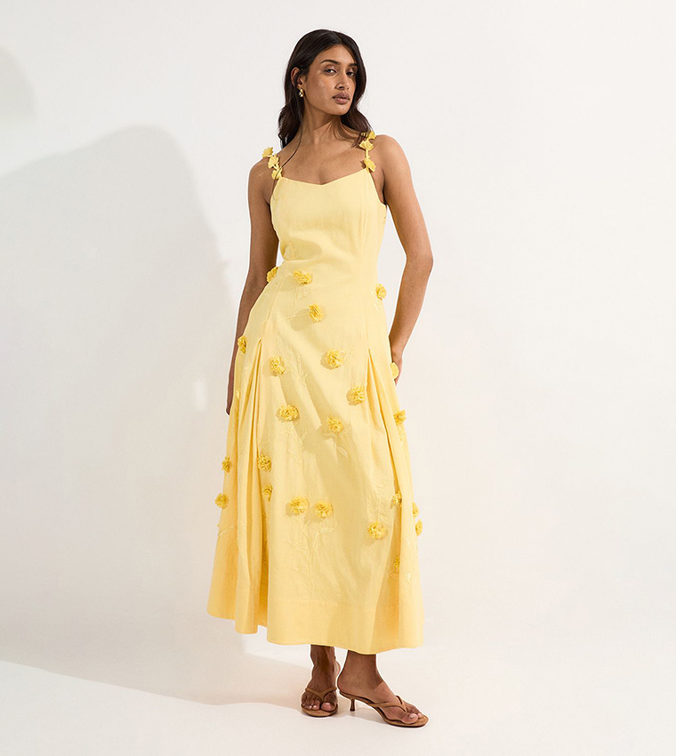 Petite Cotton Appliqued Strappy Woven Maxi Dress