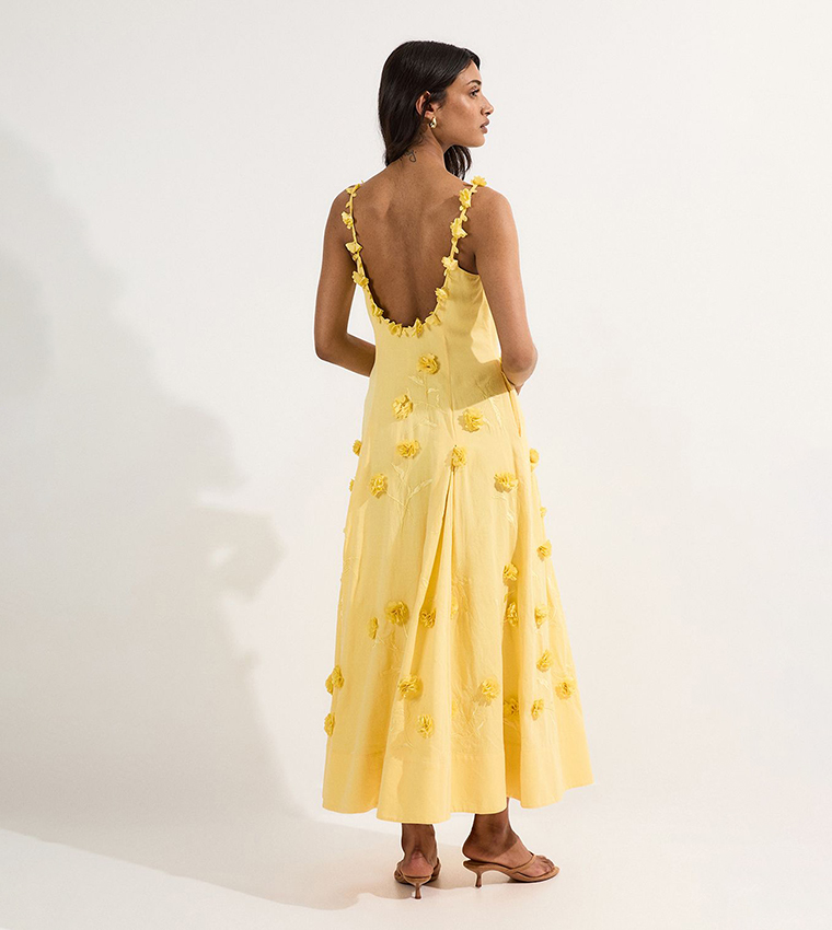 Petite Cotton Appliqued Strappy Woven Maxi Dress