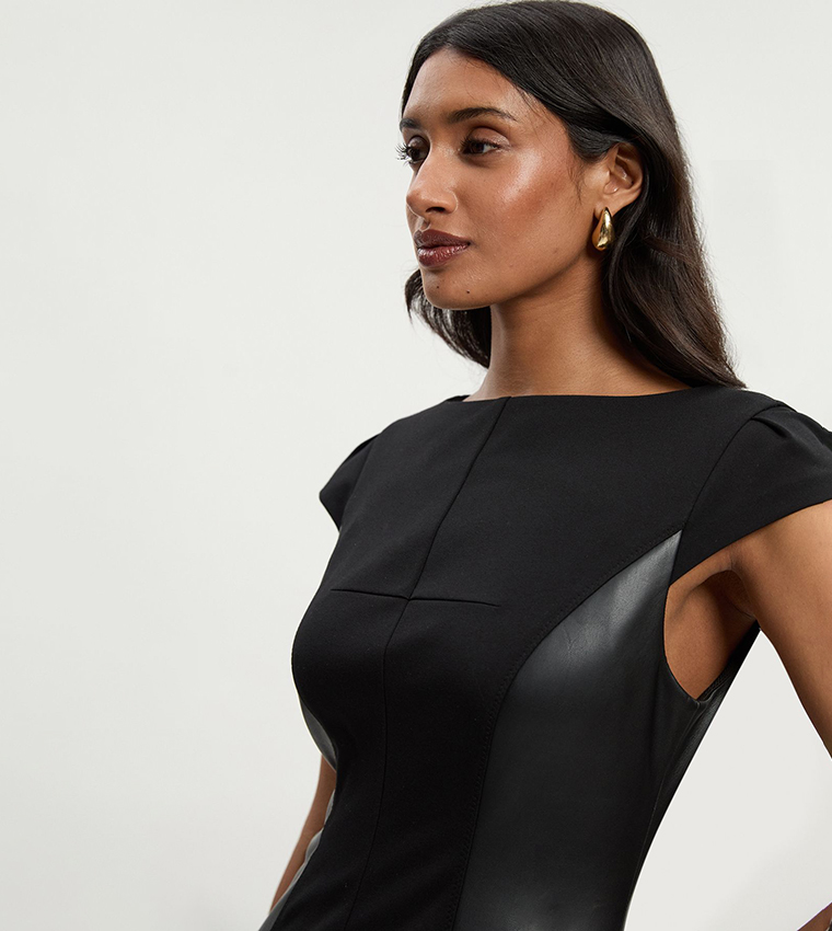 Solid Short Sleeves Tailored Pencil Midi Dress
