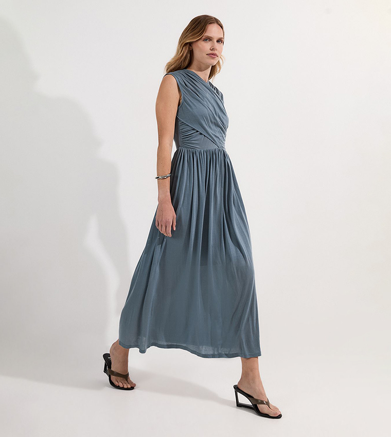 Buy Karen Millen Premium Tencel Jersey Wrap Detail Midi Dress In Blue |  6thstreet Saudi Arabia
