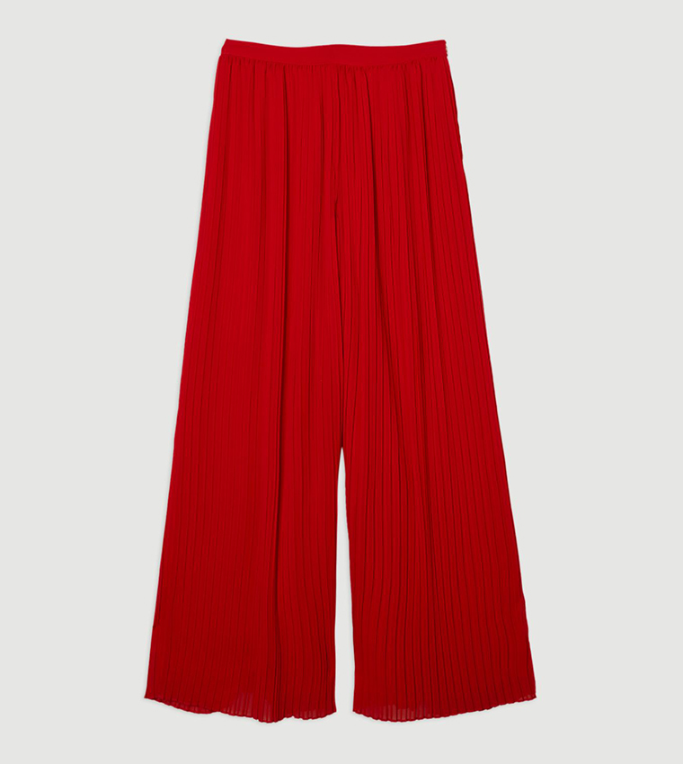 Pleated Woven Wide Leg Trousers