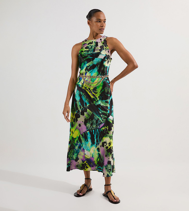 Butterfly Viscose Satin Maxi Dress