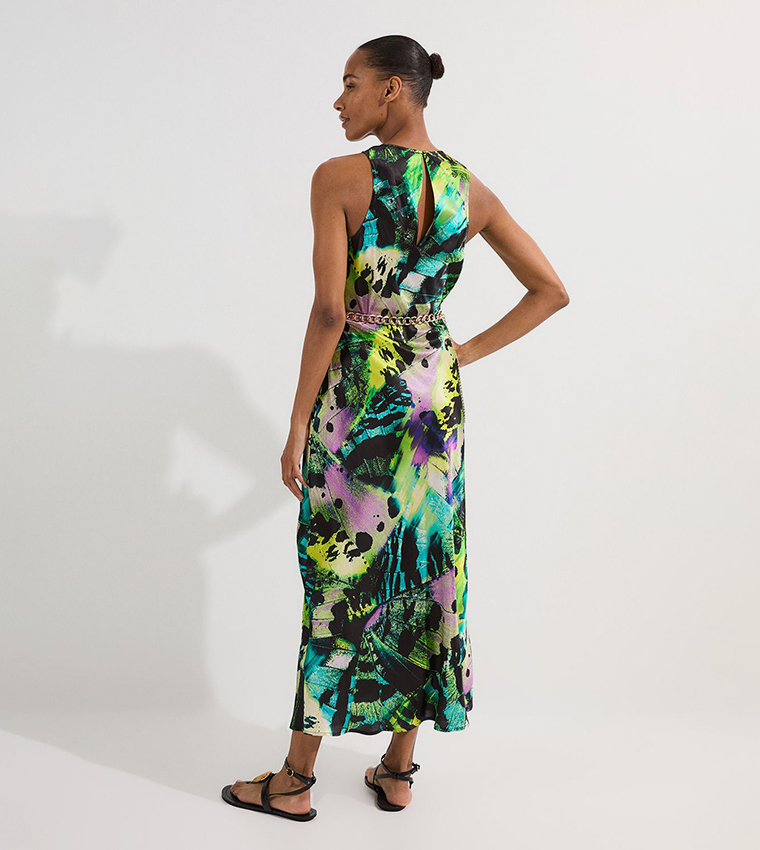 Butterfly Viscose Satin Maxi Dress