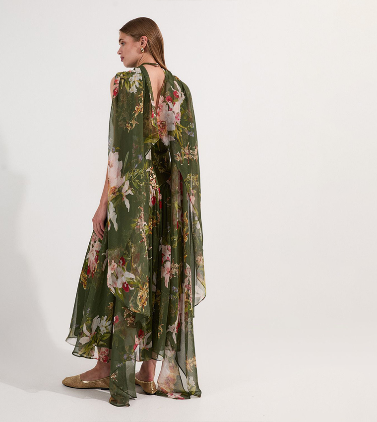 Garden Floral Viscose Georgette Satin Mix Slip Midaxi Dress