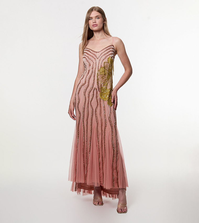 Digital Ophelia Ombre Beaded Woven Maxi Dress