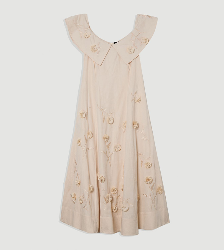 Applique Bardot V-Neck Maxi Dress