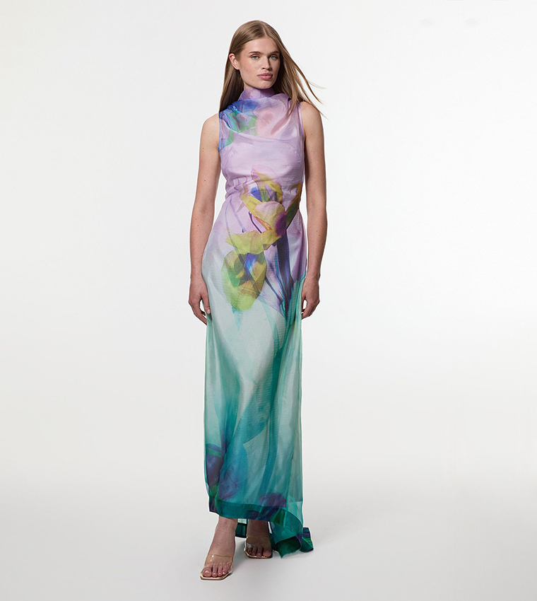 Digital Ophelia Floral Organdie High Neck Maxi Dress