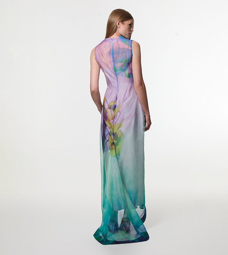 Digital Ophelia Floral Organdie High Neck Maxi Dress