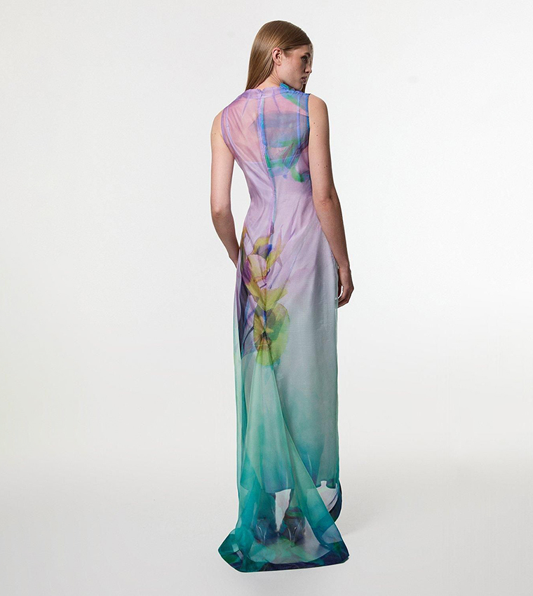 Digital Ophelia Floral Organdie High Neck Maxi Dress