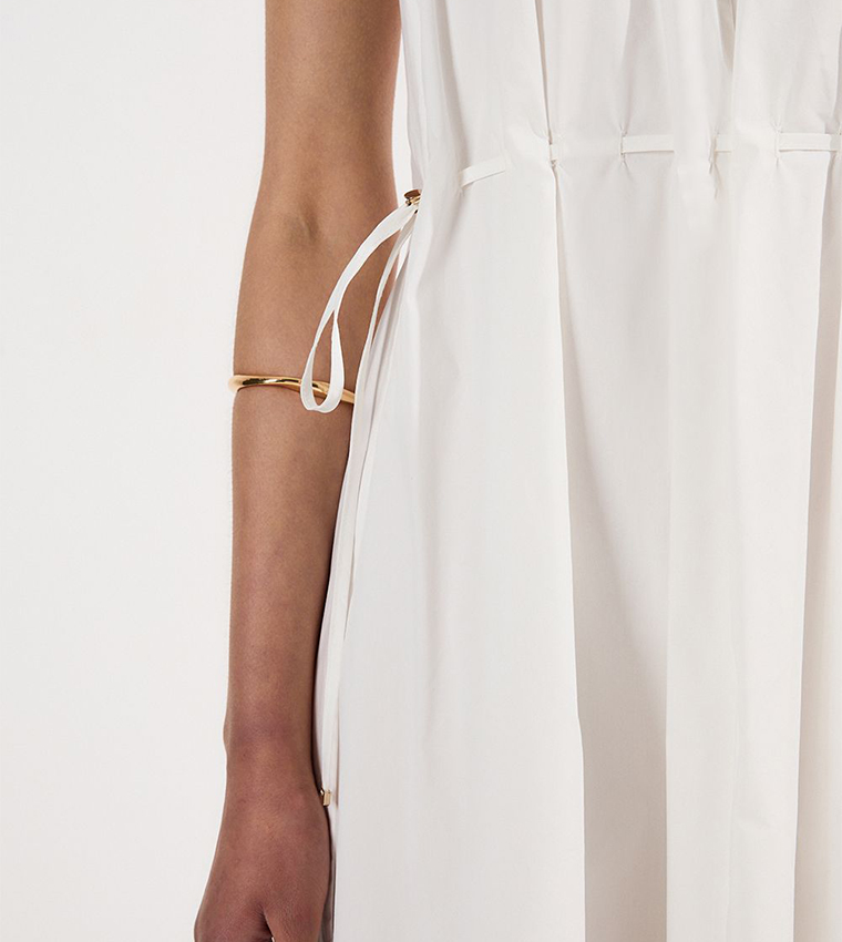 Solid Ruched Waist Midi Dress