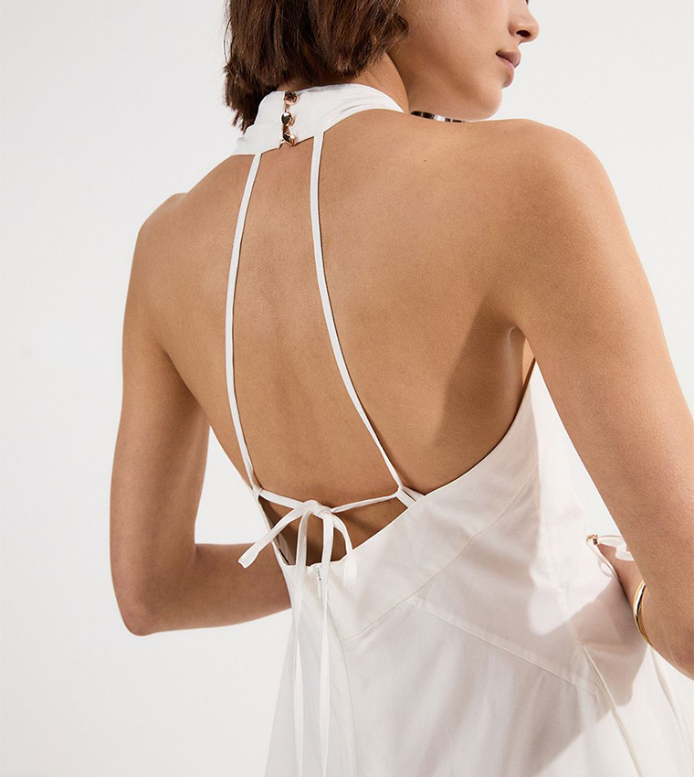 Solid Ruched Waist Midi Dress