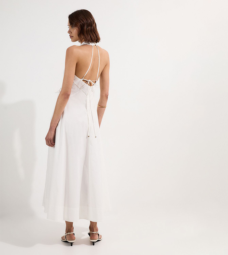 Solid Ruched Waist Midi Dress