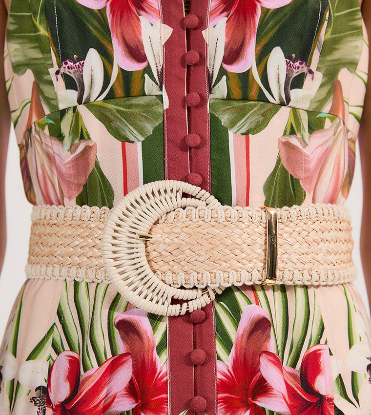 Floral Print Viscose Linen Woven Maxi Dress