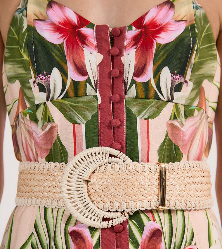Petite Floral Printed Viscose Linen Woven Midaxi Dress