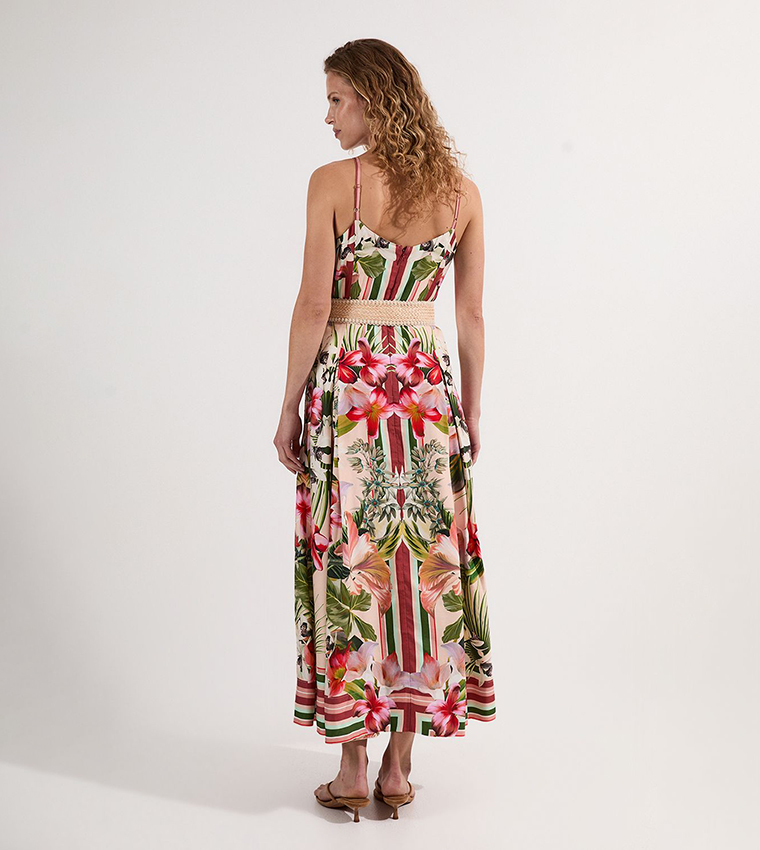 Petite Floral Printed Viscose Linen Woven Midaxi Dress