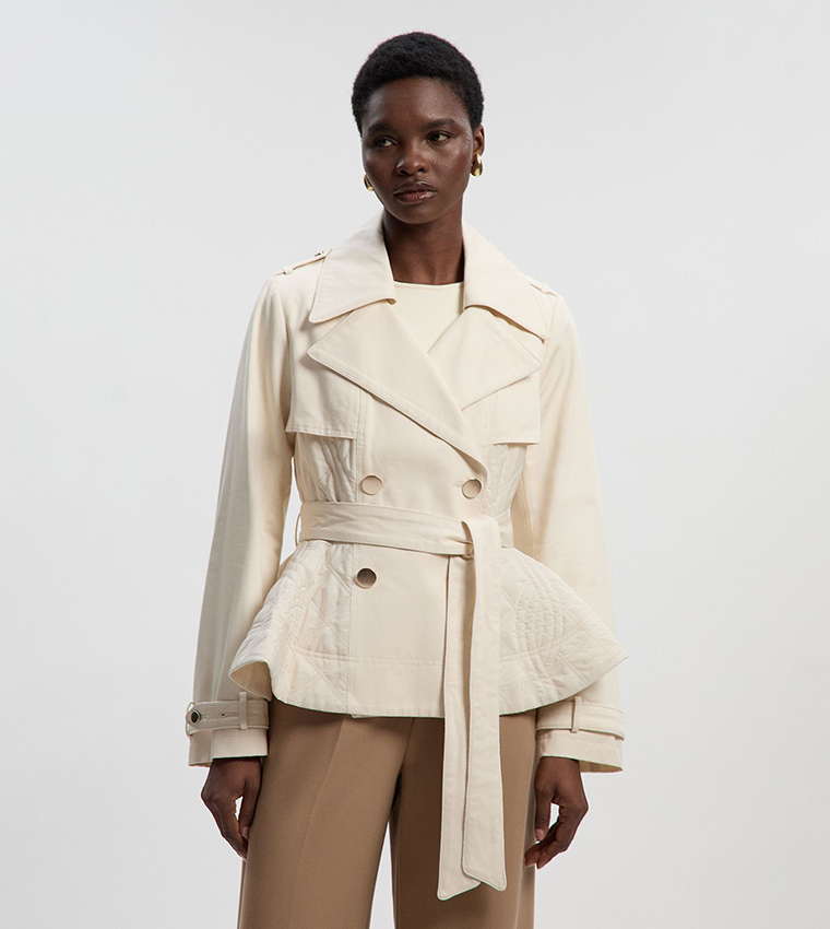 Quilted Padded Peplum Trench Coat