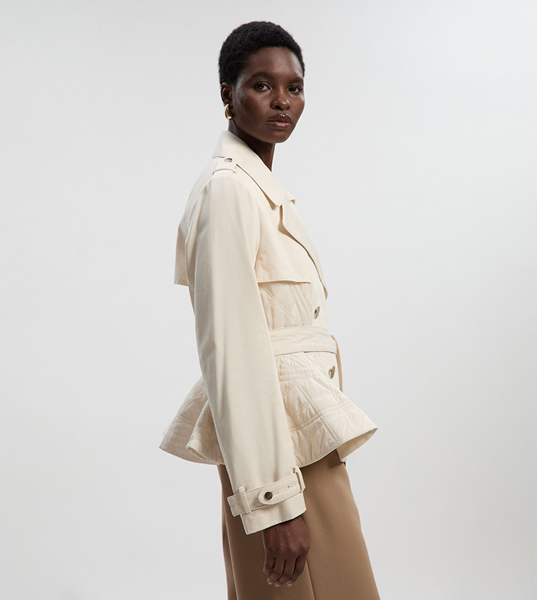 Quilted Padded Peplum Trench Coat