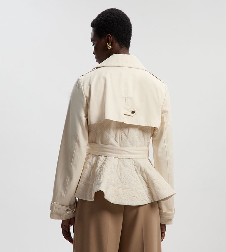 Quilted Padded Peplum Trench Coat