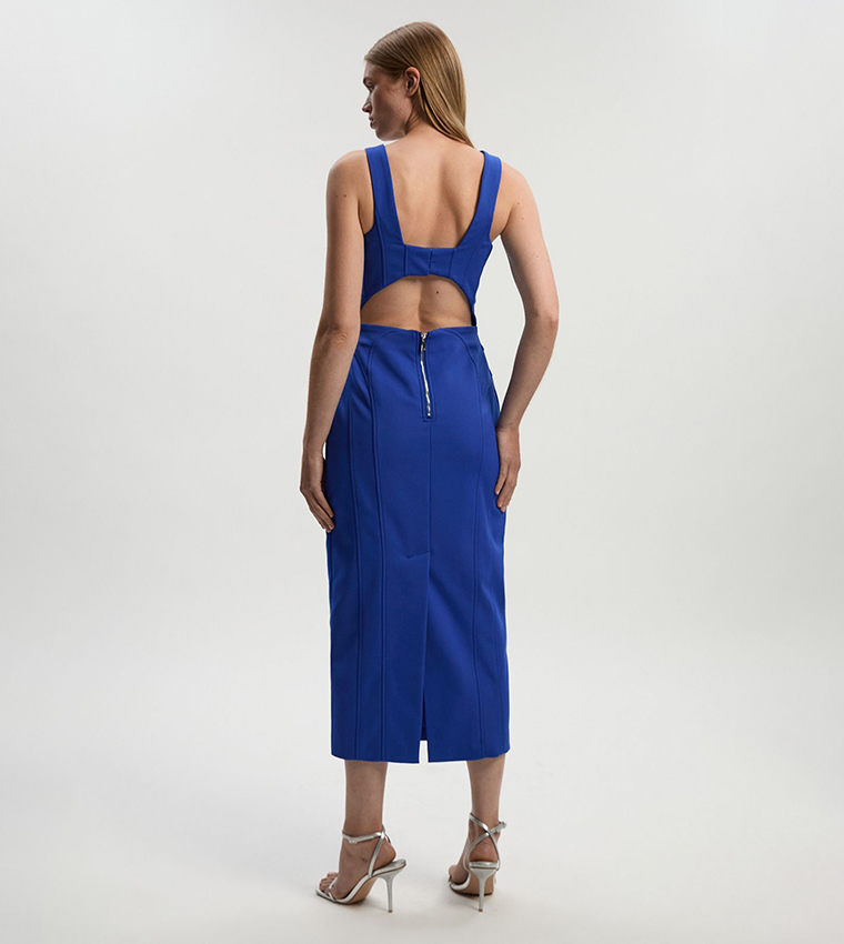 Tailored Scuba Corset Strappy Midi Pencil Dress