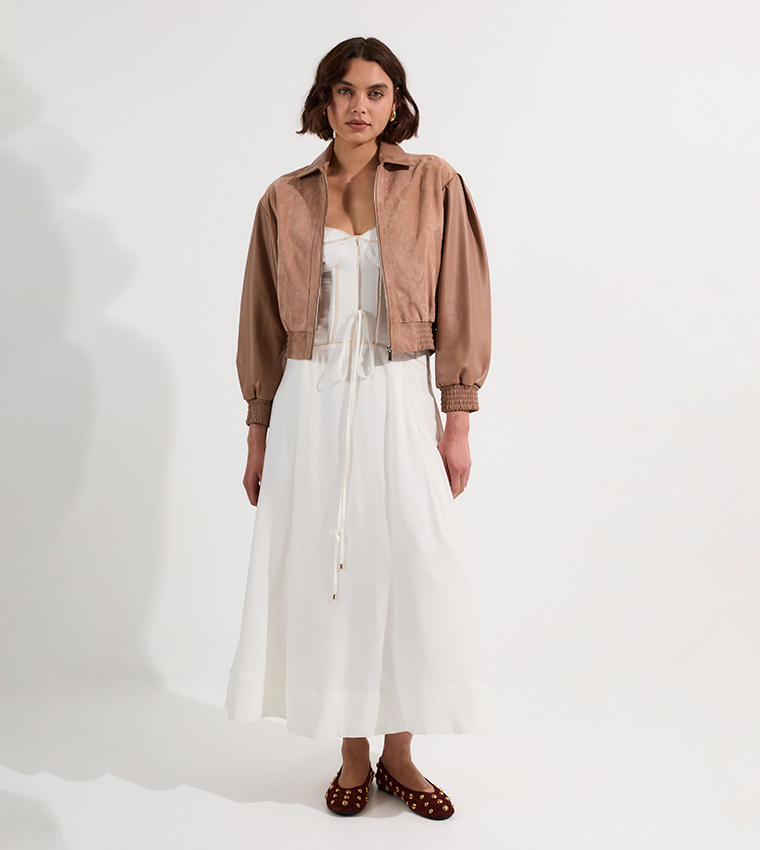 Suede & Leather Mix Bomber Jacket