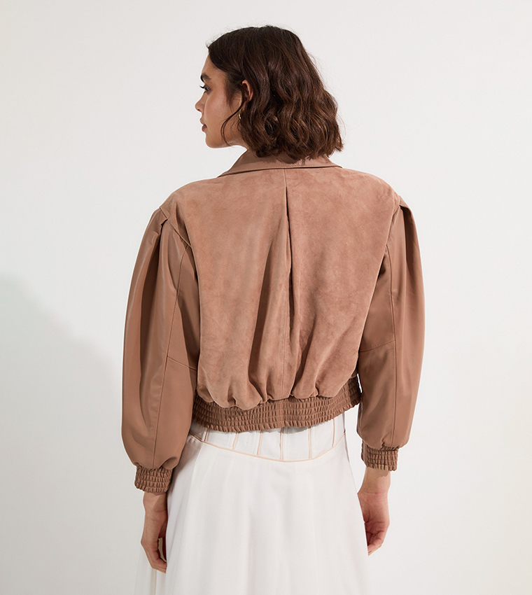 Suede & Leather Mix Bomber Jacket