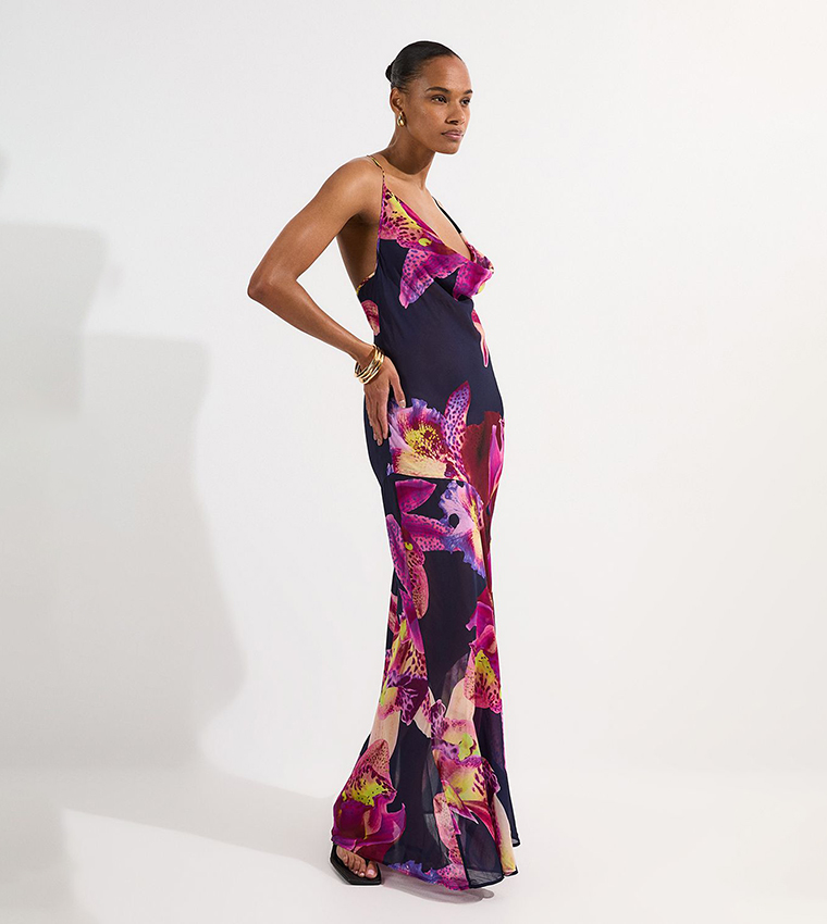 karen millen beach dress Green Tropical Palm Print Beach Off The Shoulder Maxi Dress