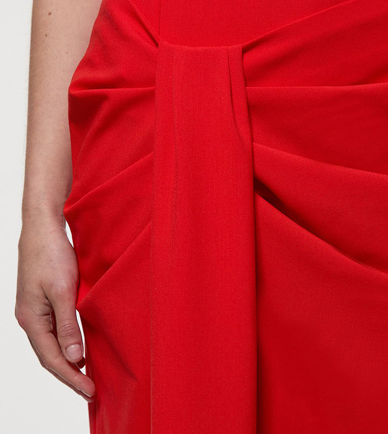 Asymmetric Neck Strappy Detail Midi Dress