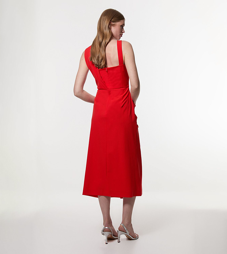 Asymmetric Neck Strappy Detail Midi Dress