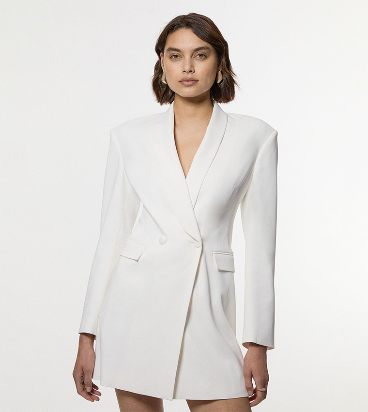 Polished Double Breasted Sinch Detail Mini Blazer Dress