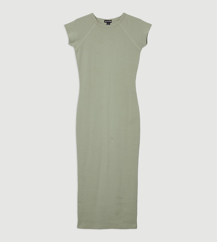 Petite Compact Jersey Rib Cap Sleeves Maxi Dress