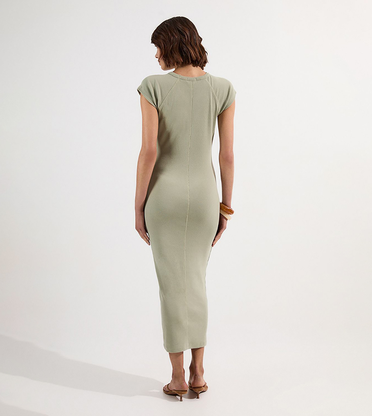Petite Compact Jersey Rib Cap Sleeves Maxi Dress
