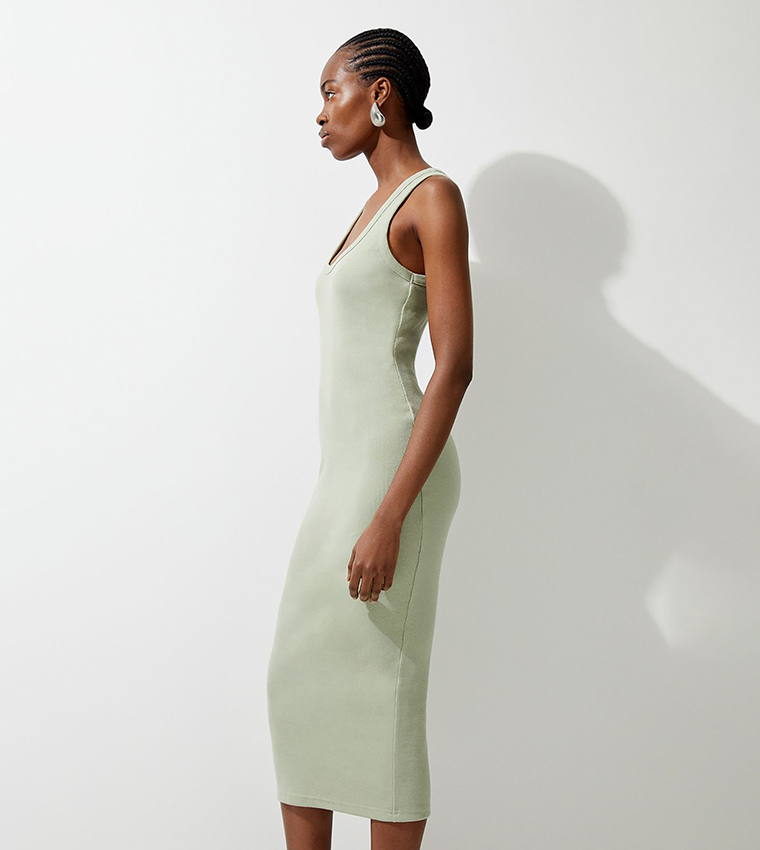 Petite Compact Jersey Rib Racer Maxi Dress