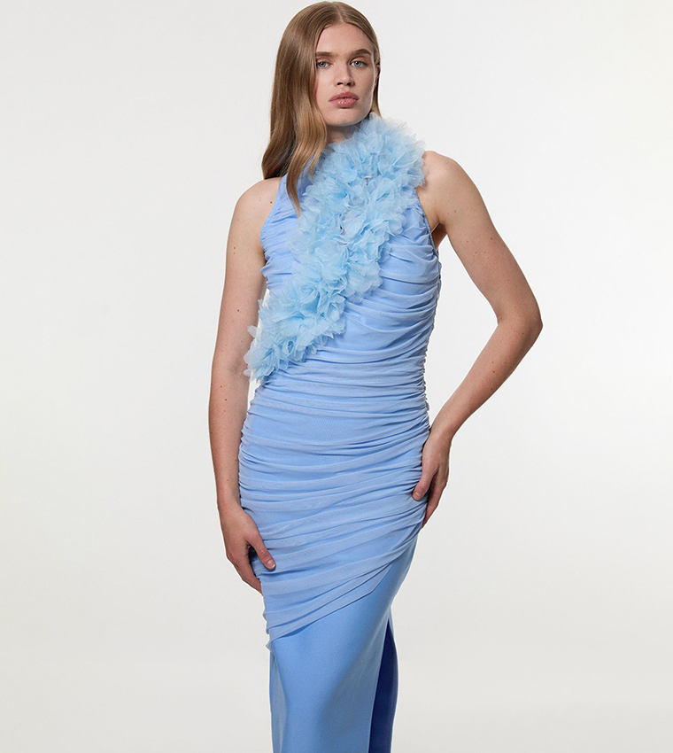 فستان ميدي محبوك مزموم 