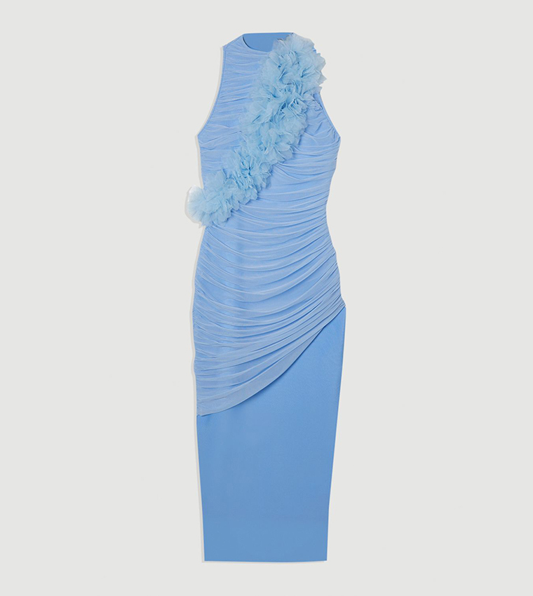 فستان ميدي محبوك مزموم 